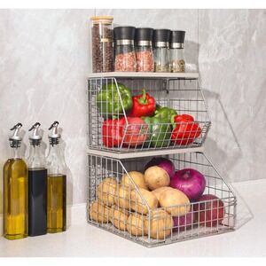 Silver Fruit Basket, Stackable Wall Mounted Pantry Organizers